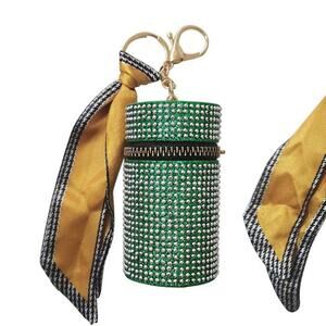 Large Studded Key Ring Lipstick Case | Green